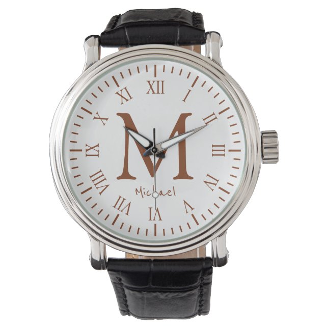 Elegante römische Monogramm-Zahlen beobachten Armbanduhr (Vorderseite)