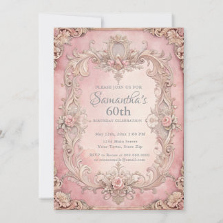 Elegante rosa 60. Geburtstagseinladung Einladung
