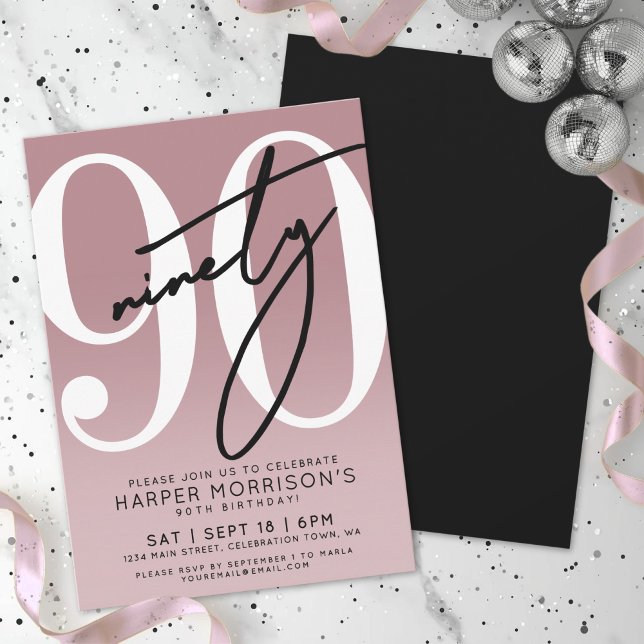 Elegante rosa 90. Geburtstagsfeier Einladung (Elegant Pink 90th Birthday Party Invitation)