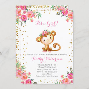 Elegante rosa Affe-Baby-Duschen-Einladung Einladung