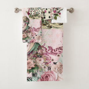 Elegante rosa Alice im Wunderland Badhandtuch Set