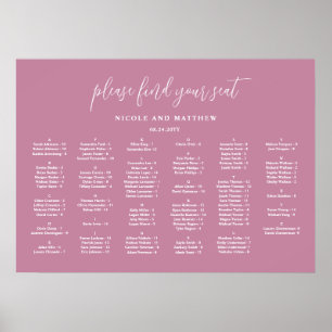 Elegante rosa alphabetische Hochzeit Sitzplan Poster