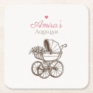 Elegante rosa Aqiqah-Untersetzer Vintage-Babykarre Rechteckiger Pappuntersetzer