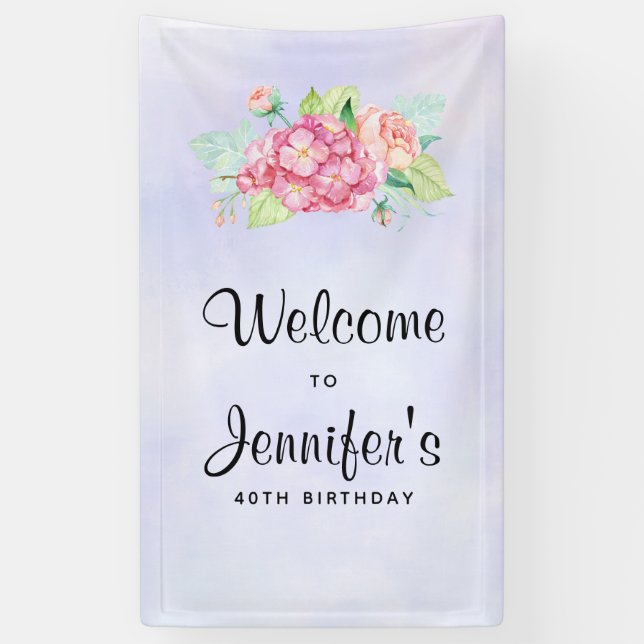 Elegante Rosa Aquarell Blume Bouquet Geburtstag Banner (Vertikal)