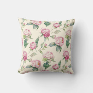 Elegante rosa Aquarell-Blumen Pfingstrosen Rosen Kissen