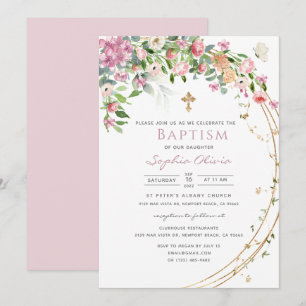 Elegante Rosa Aquarell Flora Girl Taufe Invita Einladung