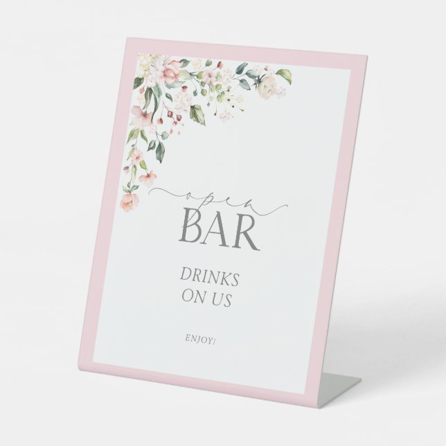 Elegante Rosa Aquarelldusche Blütendusche Offene B Sockelschild (Vorderseite)