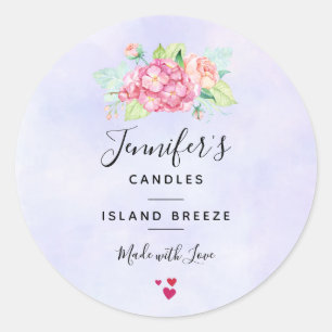 Elegante rosa Aquarellfarben Blume Kerze / Seife Runder Aufkleber