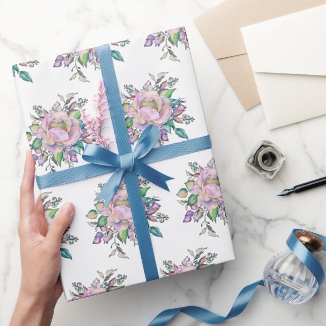 Elegante rosa Aquarellfarben Botanische Blume Geschenkpapier (Schenken)