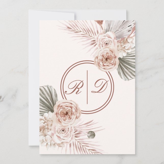 Elegante rosa Aquarellfarben-Monogramm Einladung (Vorderseite)