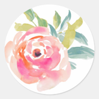 Elegante rosa Aquarellfarben Rose mit Blumen Runder Aufkleber