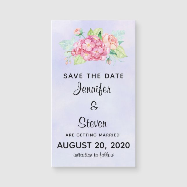 Elegante rosa Aquarellfarben Save the Date Blume Magnetkarte (Vorderseite)