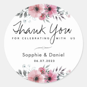 Elegante rosa Aquarellfarben Vielen Dank Runder Aufkleber