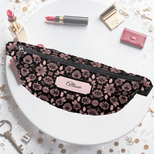 Elegante rosa auf schwarzer Spitze im Vintage-Stil Bauchtasche