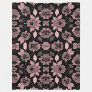 Elegante rosa auf schwarzer Spitze im Vintage-Stil Fleecedecke