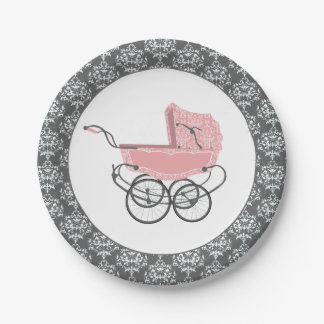 Elegante rosa Baby-Buggy-Baby-Duschen-Papierplatte Pappteller