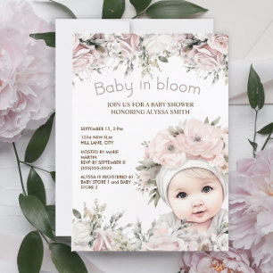 Elegante rosa Baby in Bloom Mädchen-Baby-Party Einladung