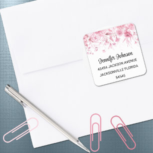 Elegante rosa Baby-Shower-Blumen-Rücksendeadresse Quadratischer Aufkleber