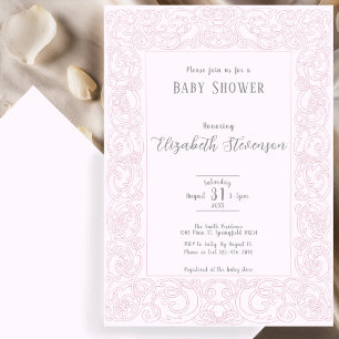 Elegante rosa Baby-Shower-Einladung mit Schnörkelw Einladung