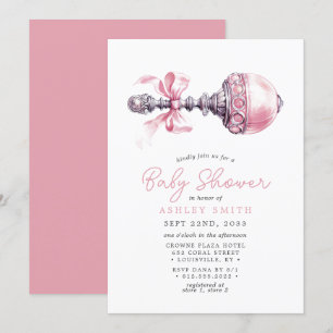 Elegante rosa Babyrassel Mädchen-Baby-Party Einladung
