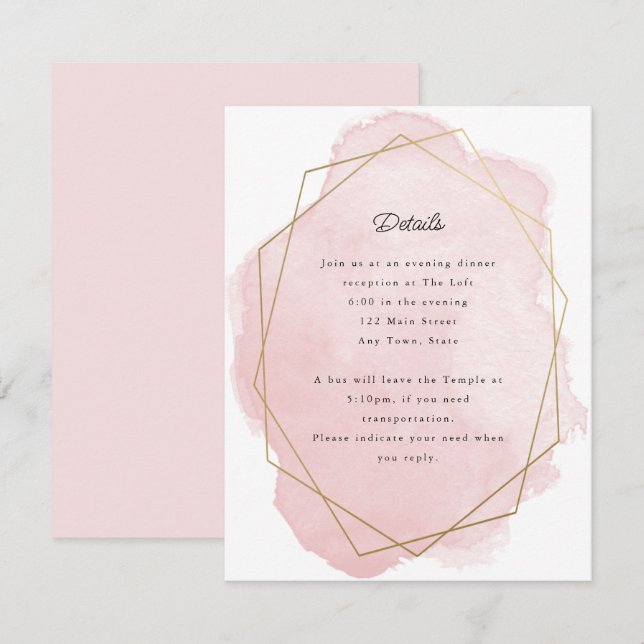 Elegante rosa Bat Mitzvah Empfang Card (Vorne/Hinten)