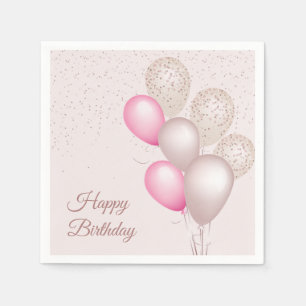 Elegante Rosa Beige Luftballons Geburtstag Papier Serviette