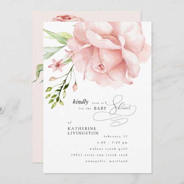 Elegante rosa Bläserdusche Einladung (Vorne/Hinten)