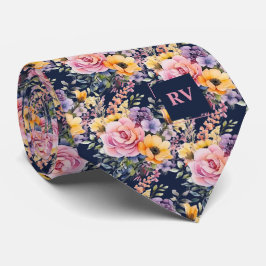 Elegante rosa blaue Aquarellfarben-Blume Krawatte