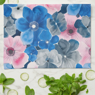 Elegante rosa blaue Blumen-Brautparty Geschirrtuch