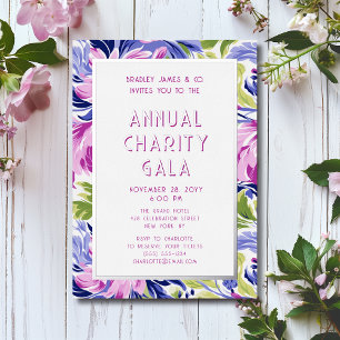 Elegante rosa blaue Blumen-Gala-Party für wohltäti Folieneinladung