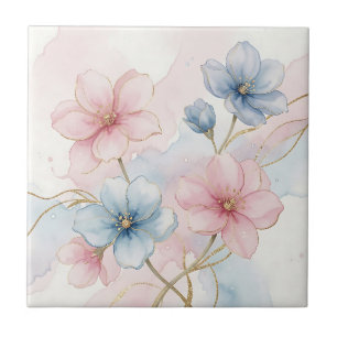 Elegante rosa blaue Blumen-Wasserfarbe Fliese
