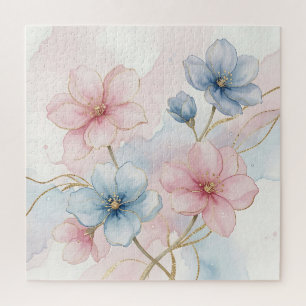 Elegante rosa blaue florale Wasserfarbe Puzzle
