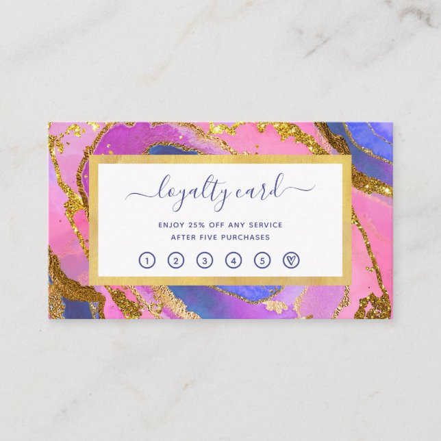 Elegante Rosa Blue and Gold Geode Loyalty Card Treuekarte (Vorderseite)