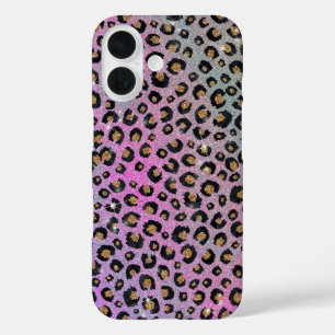 Elegante Rosa Blue Gold Glitzer Black Leopard Prin iPhone 16 Hülle