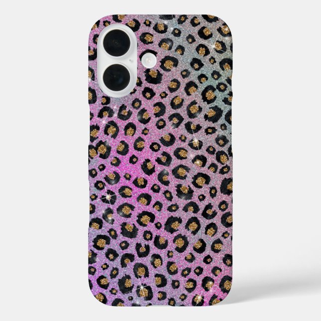 Elegante Rosa Blue Gold Glitzer Black Leopard Prin Case-Mate iPhone Hülle (Rückseite)