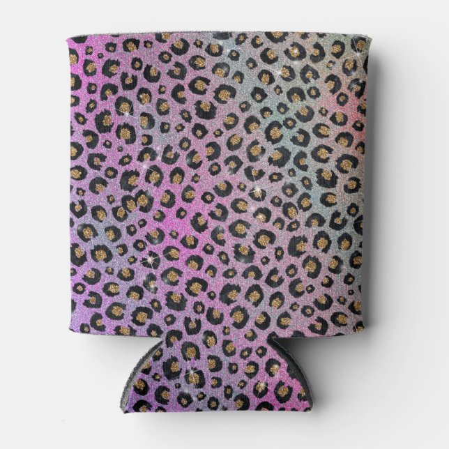 Elegante Rosa Blue Gold Glitzer Black Leopard Prin Dosenkühler (Vorderseite)