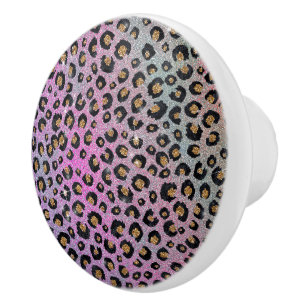Elegante Rosa Blue Gold Glitzer Black Leopard Prin Keramikknauf