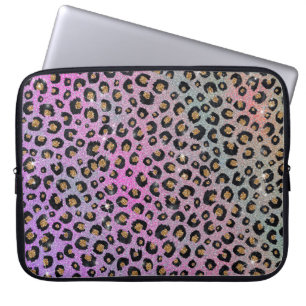 Elegante Rosa Blue Gold Glitzer Black Leopard Prin Laptopschutzhülle