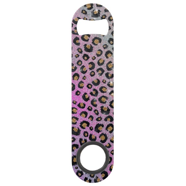 Elegante Rosa Blue Gold Glitzer Black Leopard Prin Speed Flaschenöffner (Vorderseite)