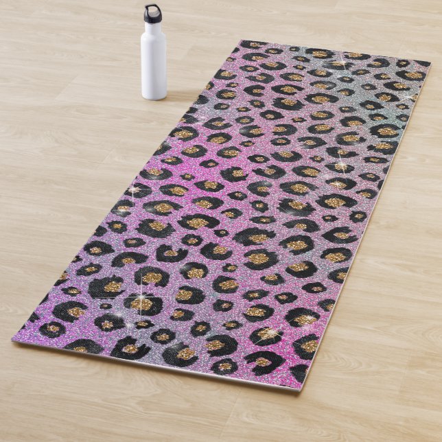 Elegante Rosa Blue Gold Glitzer Black Leopard Prin Yogamatte (Beispiel)