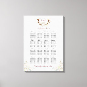 Elegante, rosa Blume Antlers Seating Chart Leinwanddruck
