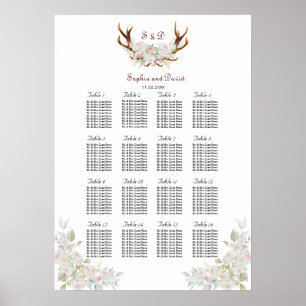 Elegante, rosa Blume Antlers Seating Chart Poster