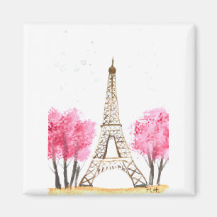 Elegante rosa Blume Aquarell Eiffelturm Paris Magnet