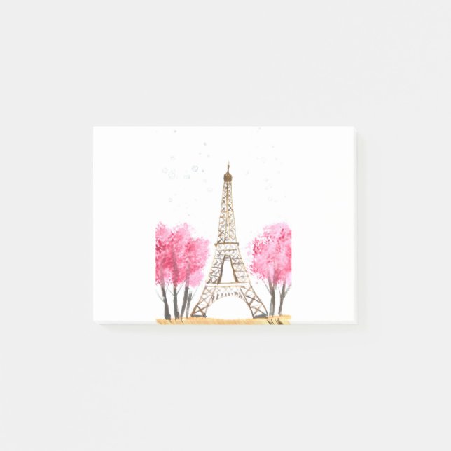 Elegante rosa Blume Aquarell Eiffelturm Paris Post-it Klebezettel (Vorderseite)