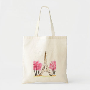 Elegante rosa Blume Aquarell Eiffelturm Paris Tragetasche