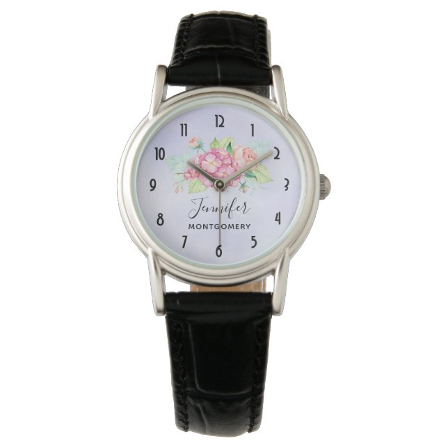 Elegante Rosa Blume Armbanduhr (Vorderseite)