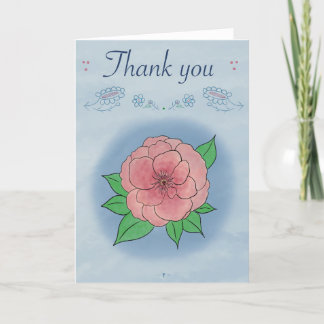 Elegante rosa Blume auf blau geklappt Danke Karte