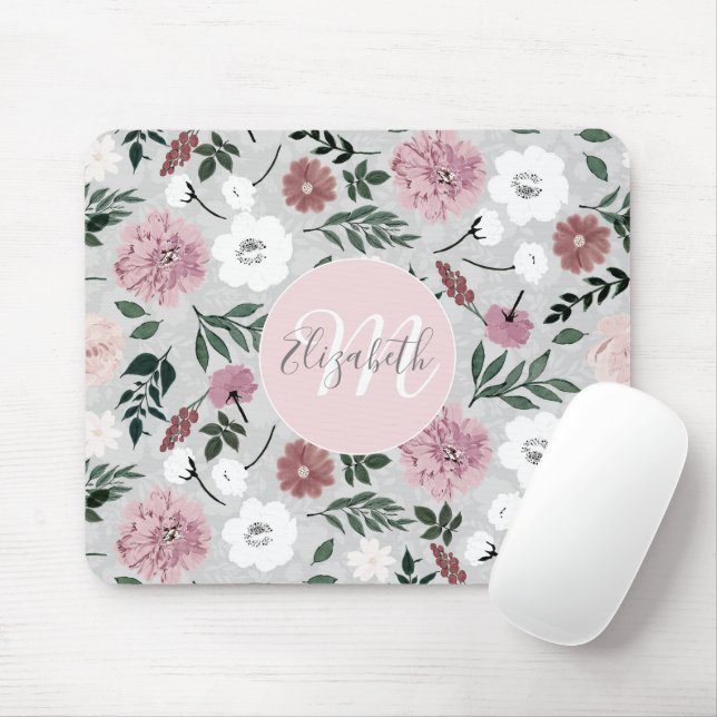 Elegante Rosa Blume Botanisches Design Mousepad (Mit Mouse)