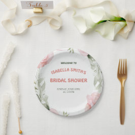 Elegante Rosa Blume Brautdusche Einladung Pappteller