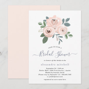 Elegante, rosa Blume   Brautparty Einladung